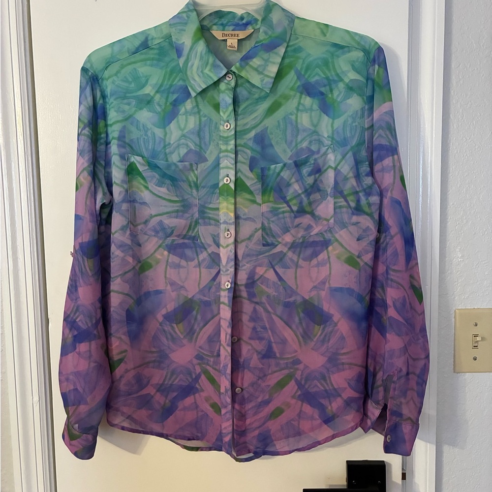 Decree Women’s Size L Sheer Ombré/Multicolor Blouse